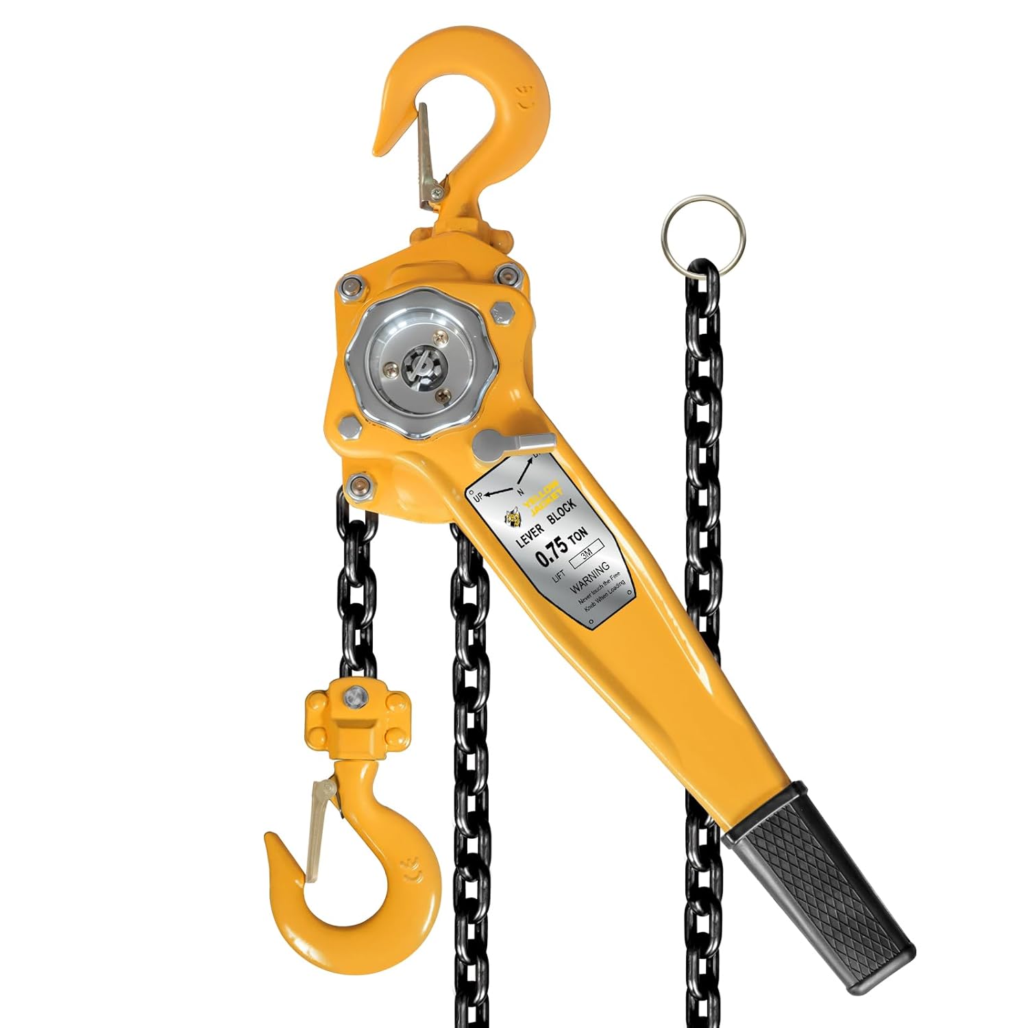 YELLOW JACKET 3/4 Ton Manual Lever Chain Hoist, 10 FT Come Along, G80 Galvanized Carbon Steel with Weston Double-Pawl Brake, Chain Come Along and Safety Measures for Chain Fall