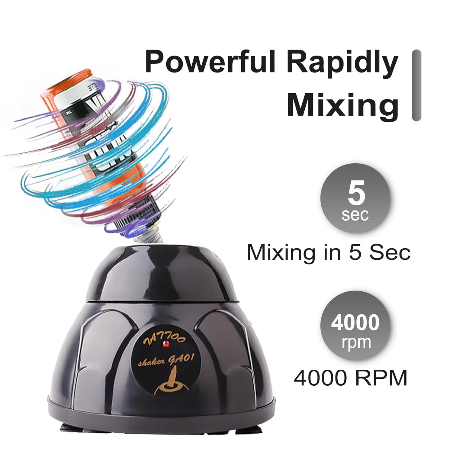 Yugui Mini Vortex Paint Mixer 4000rpm with Touch Function, High-Speed Lab Mixer Machine for Paint Shaking, Nail Polish, Tattoo Ink, Eyelash Glues, Test & Centrifuge Tubes Compact & Efficient, Black