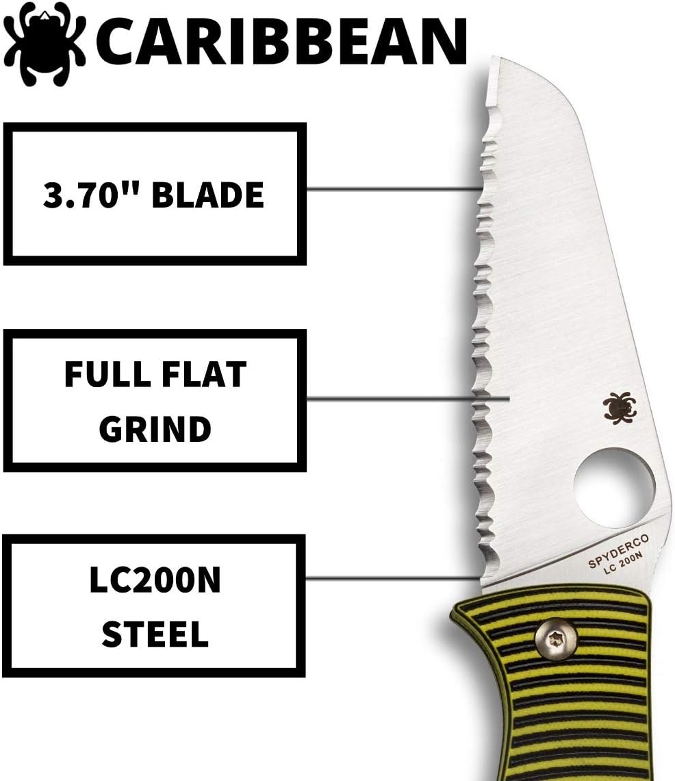 Get Special Price Spyderco Caribbean Salt Sheepfoot Knife with 3.70 LC200N Corrosion-Resistant Steel Blade with Black/Yellow G-10 Handle - SpyderEdge - C217GSSF