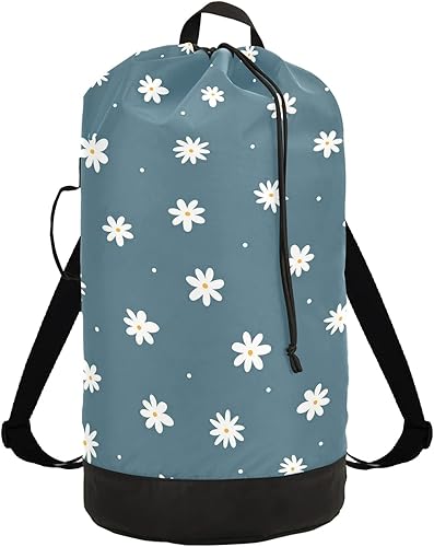 Miniatura 1 de Bonita mochila de lavandería con correas para el hombro, organizador de ropa sucia de margaritas, extra grande, resistente, para campamento,