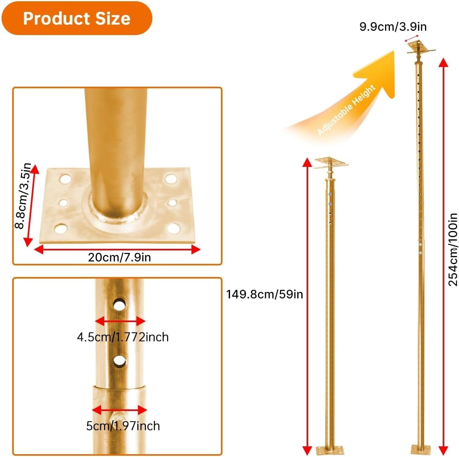 2-pak regulowanych podnośników podłogowych od 150 cm do 254 cm, nośność