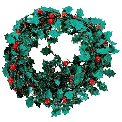 Cabilock Christmas Tree Tinsel Garland Green Leaf Decorations 5m Roll Christmas Tinsel DIY Craft