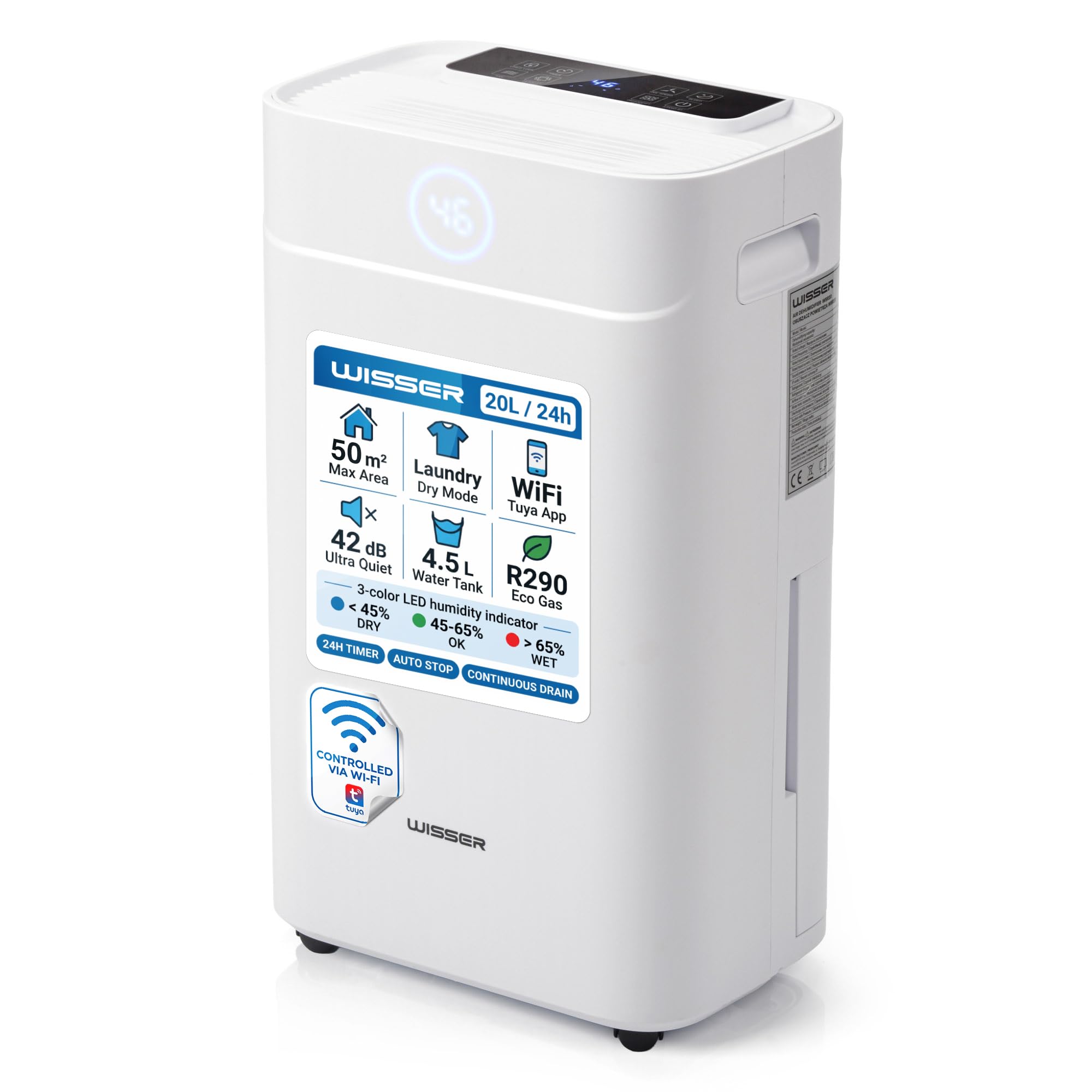 Wisser Elektryczny osuszacz powietrza 20 l/24 h do piwnic do 50 m² – 42 dB