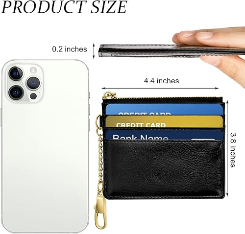 Miniatura 2 de Cartera para tarjetas de crédito, cartera minimalista de cuero delgado con cremallera, mini protector de tarjeta de crédito, llavero bolsillo