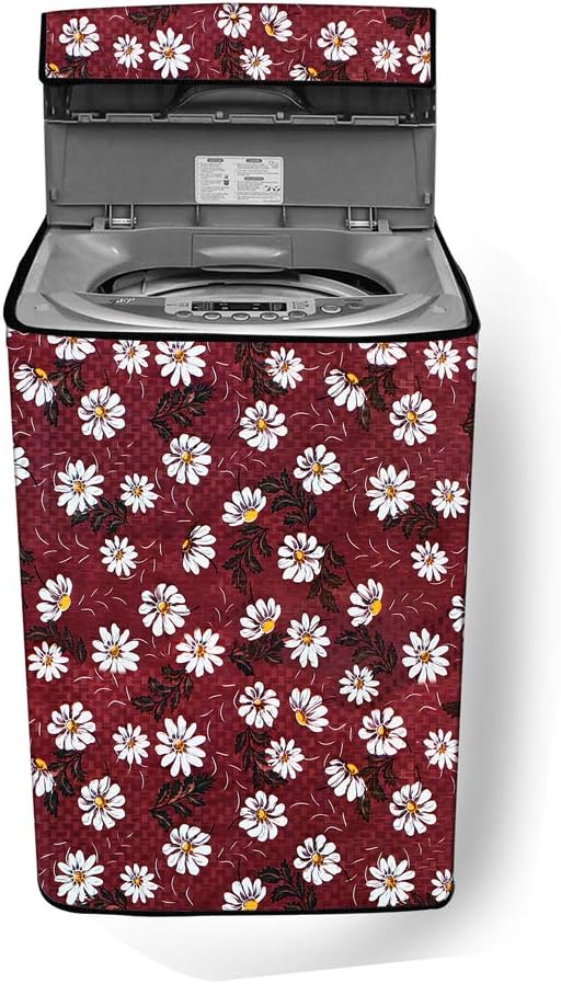 Stylista PVC Washing Machine Cover Compatible for Samsung 7 KG Fully-Automatic Top Load WA70A4002GS/TL, Floral Pattern Red White