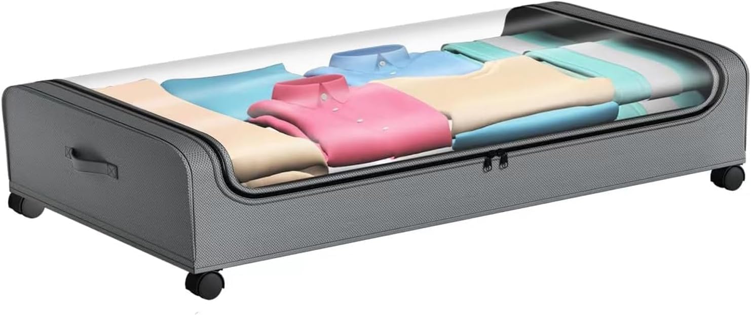 Hanstore Lot De 2 Boîtes De Rangement Sous Le Lit Avec Roulettes, Boîte De Rangement Sous Le Lit Avec Couvercle, Boîtes De Rangement En Métal Sous Le