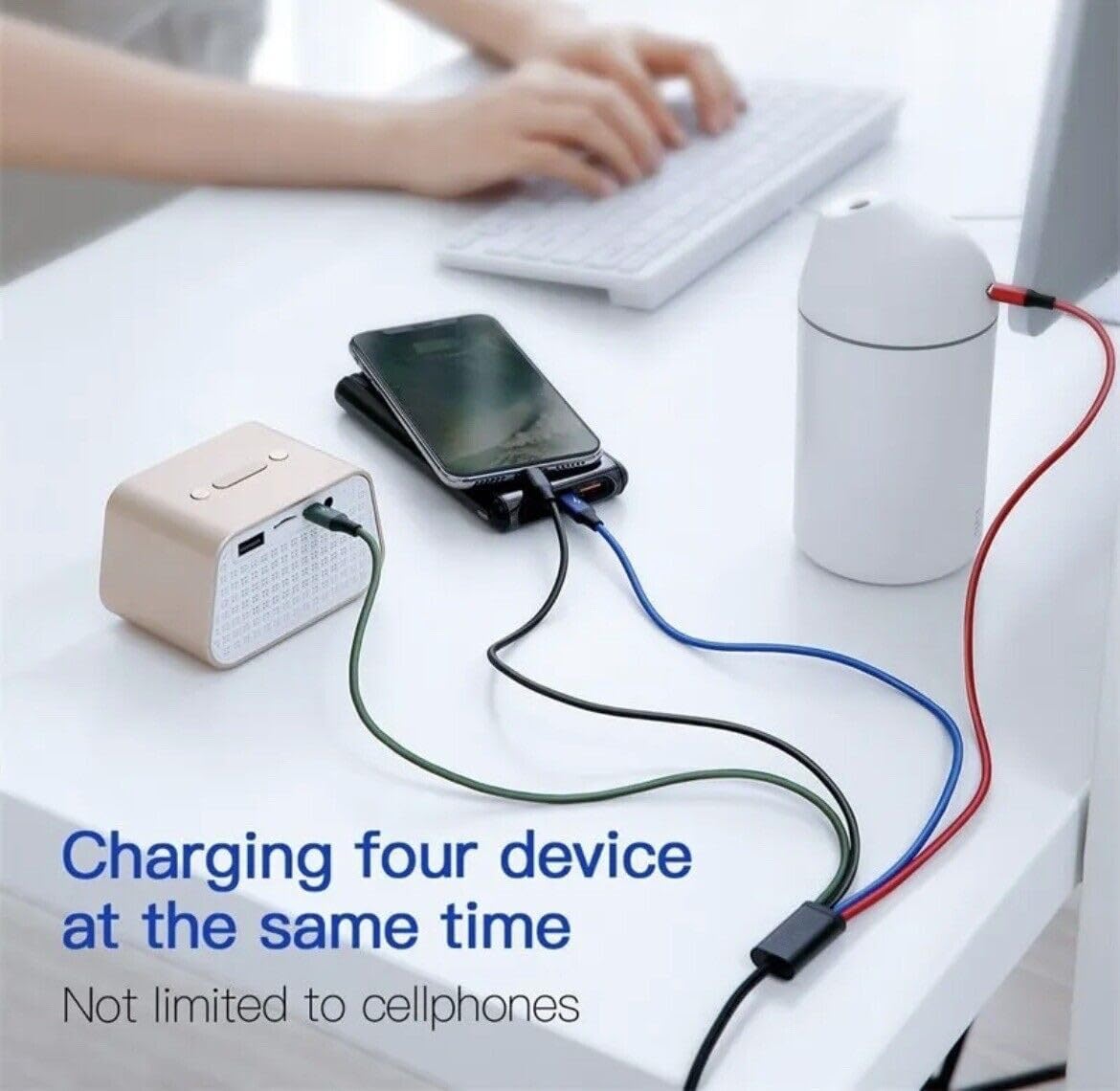 Multi-Color Nylon Braided 4-in-1 USB Charging Cable, 4ft