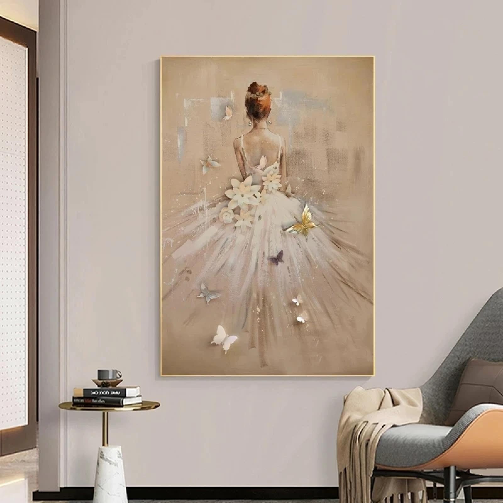 ZHUOYA Quadro su tela astratto moderno con ballerina, poster e stampe di ballerini di danza classica, quadri da parete per la decorazione del soggiorno, 65x130 cm, cornice interna.