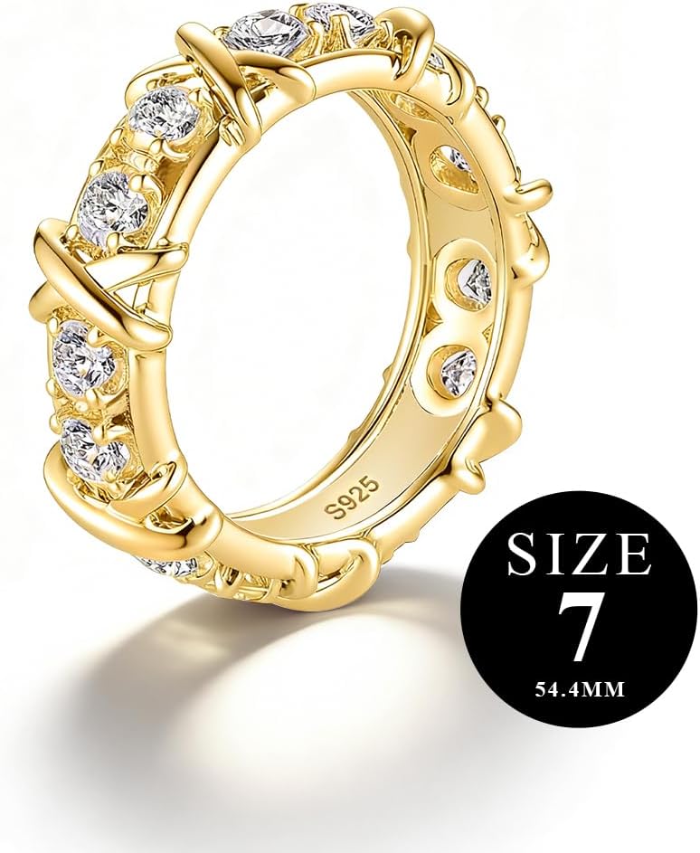 TOPROO Gold Rings for Women, 925 Sterling Silver Hypoallergenic Cubic Zirconia Rings Unique Retro Band Ring Statement Rings for Women Anniversary Engagement - Image 3