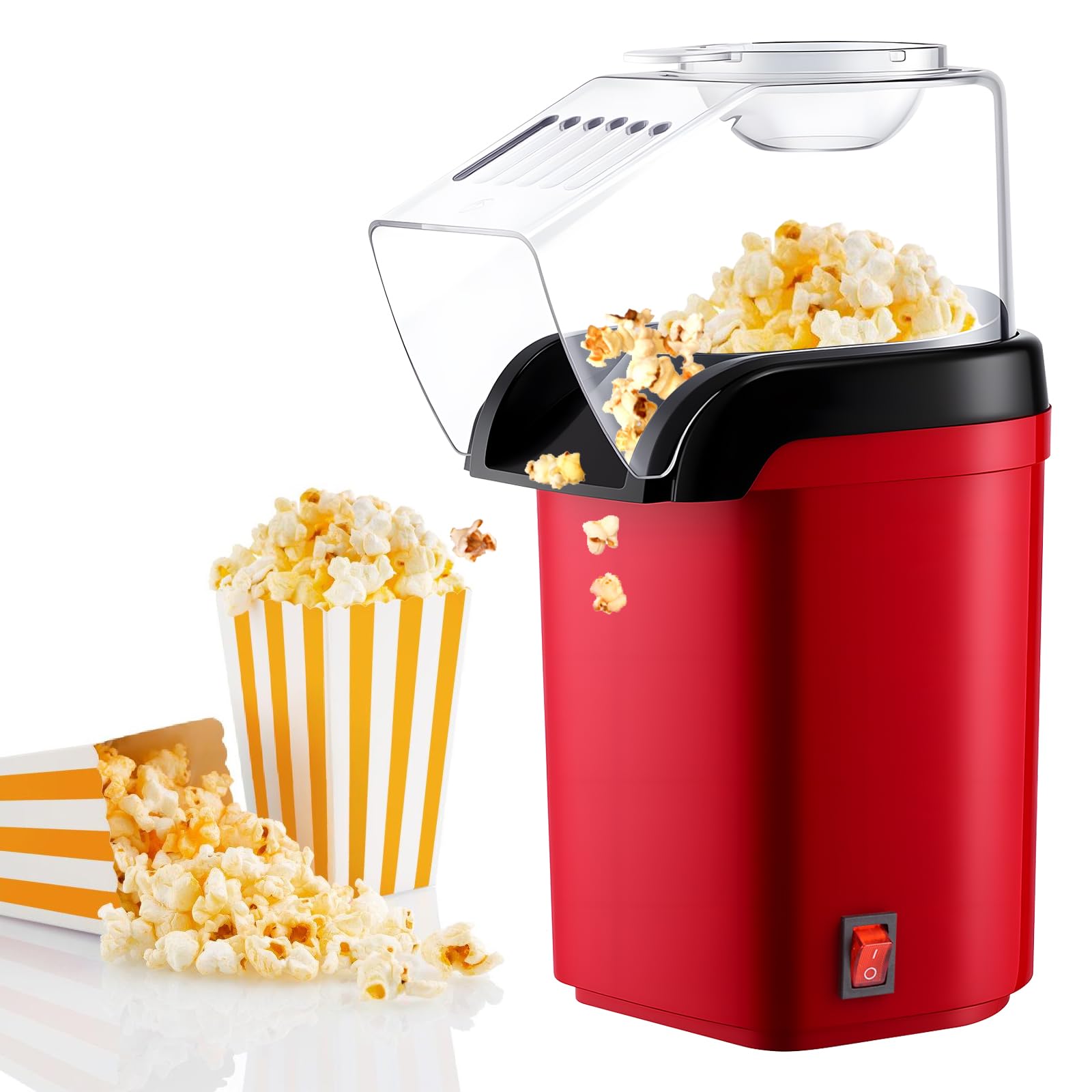 Macchina per popcorn ad aria calda, Mini macchina per popcorn ad aria calda senza olio, 1200 W, piccola macchina per popcorn, 3 minuti rapidi, funzionamento con un tocco, macchina per popcorn per casa