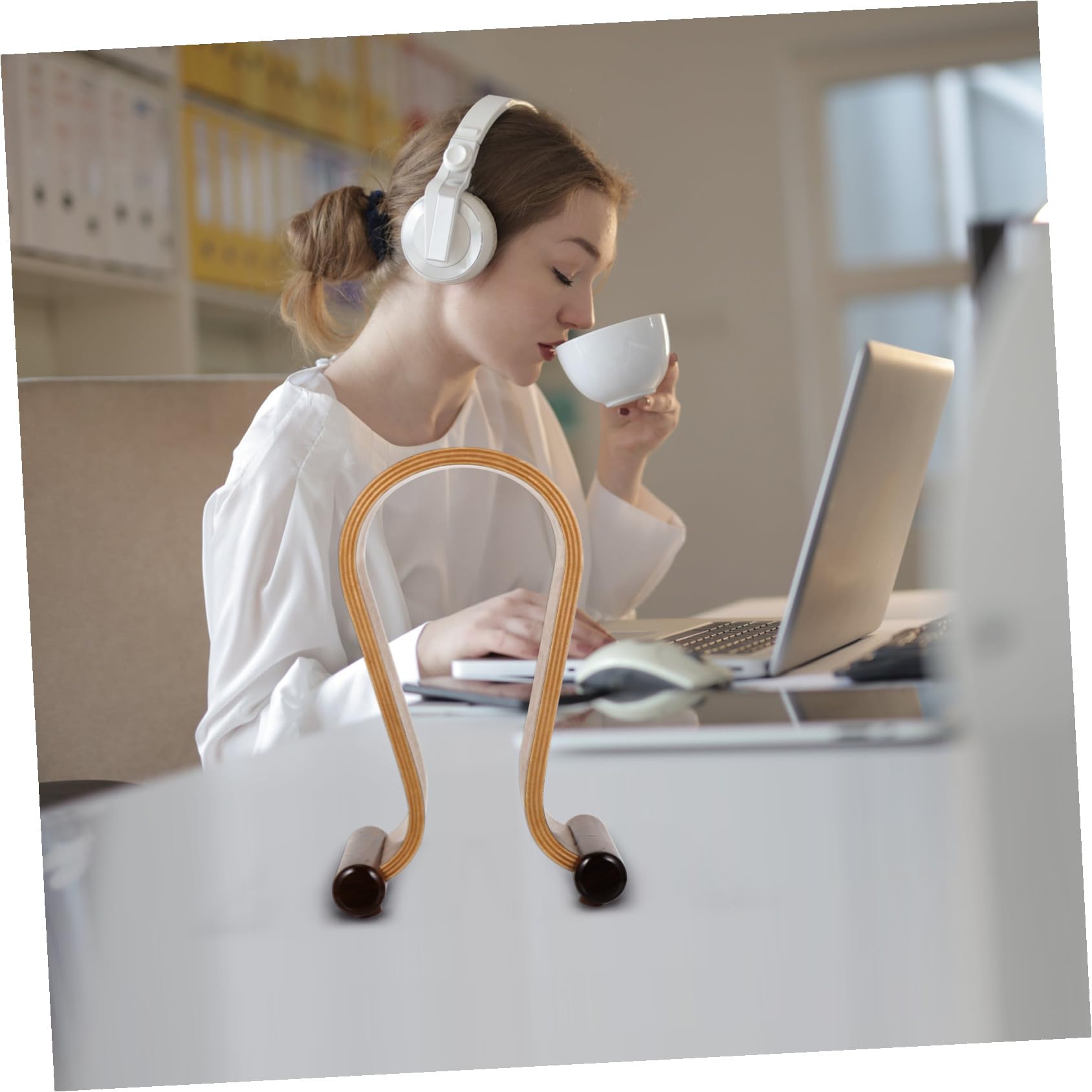 BESPORTBLE Supporto per Cuffie in Legno di Resistente Portacuffie da Scrivania Compatto e Stabile per Auricolari e Headset Gaming Organizer per Spazio Ordinato