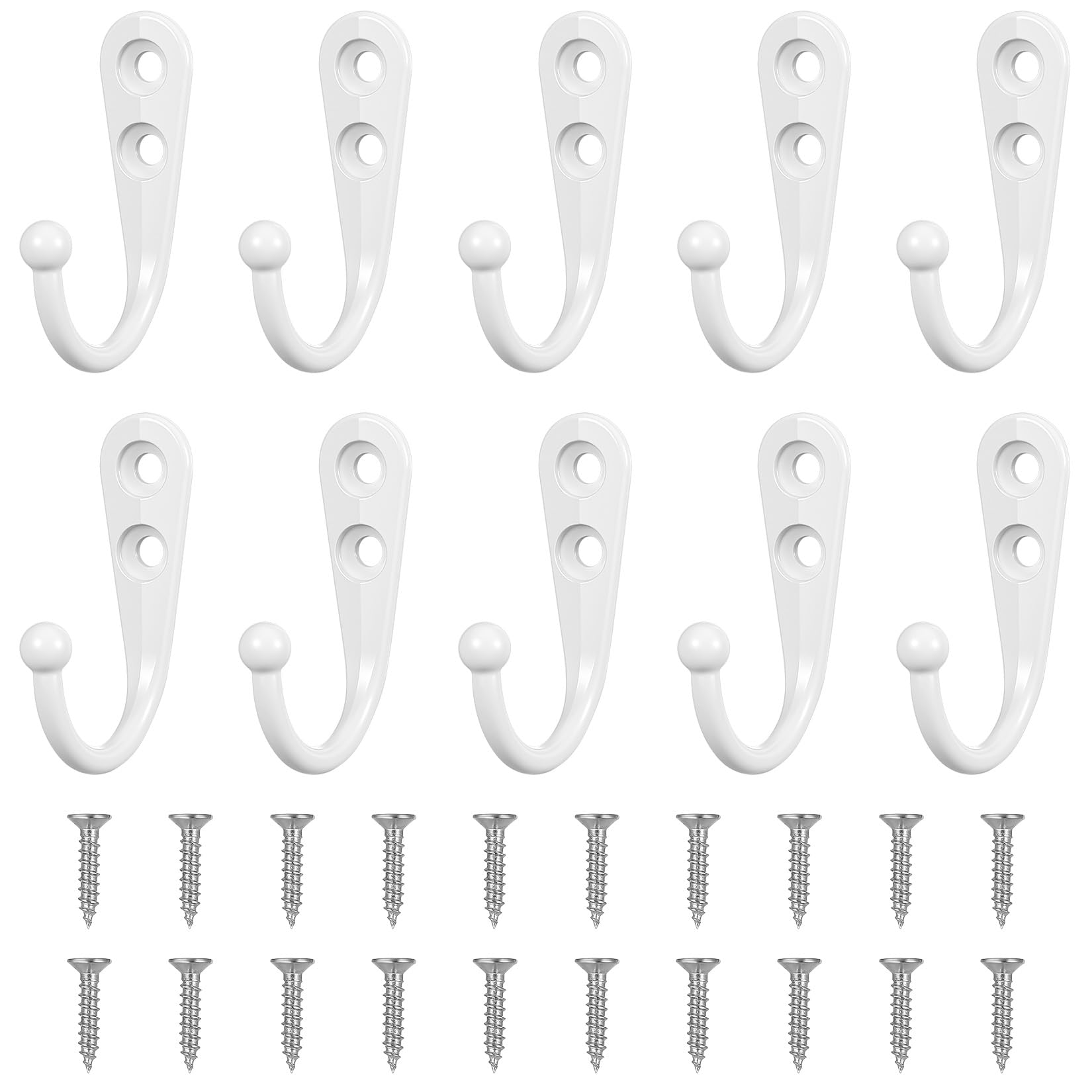 XKQYX Vintage Coat Hooks Wall Mounted, White Coat Hooks for Wall Hooks for Hanging, Metal Door Hook Hanger for Kitchen Bathroom Bedroom Hanging Bag Clothes Robe, with Screws(White) (10)
