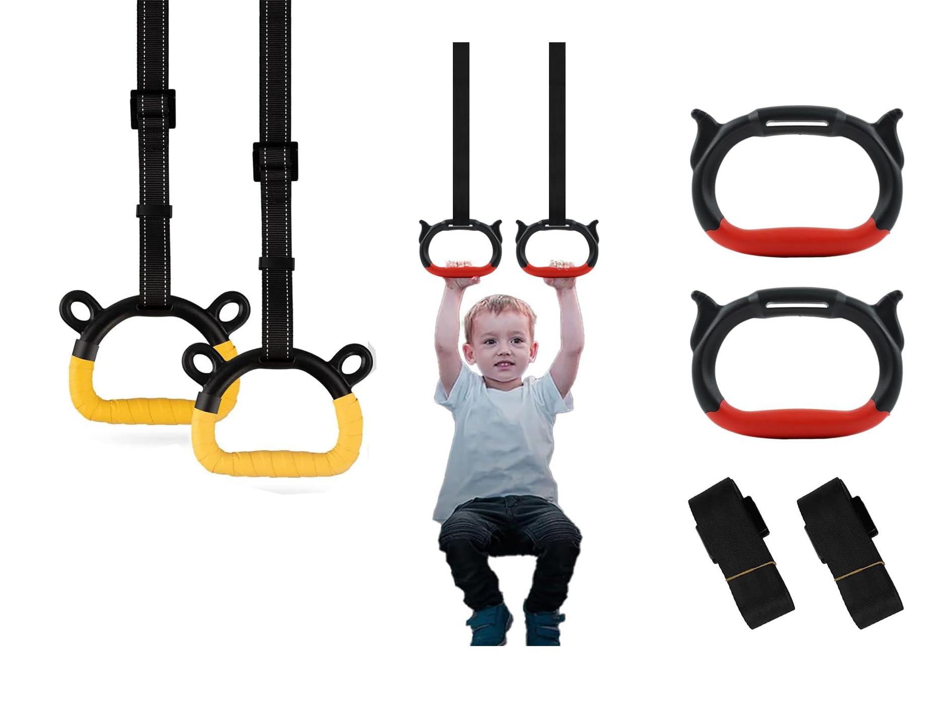 Proberos® Kids Gymnastic Rings 2 Pair with Adjustable Heavy-Duty Nylon Strap, Rubberized Grip, 360Lbs Loading, Durable D