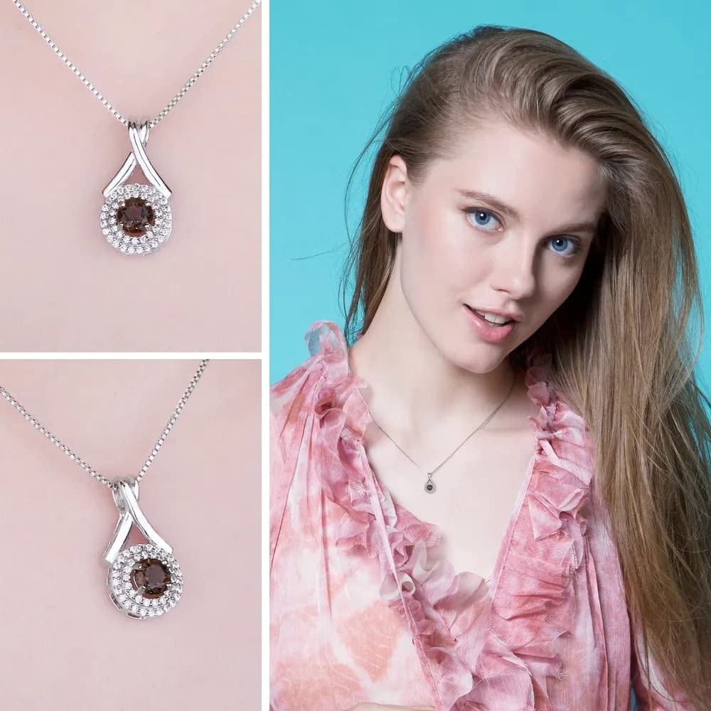 Collana Pendente in Argento Sterling in Argento Argento fumé Naturale Rotonda 925 per Le Donne Girocollo di Pietre preziose Senza Catena