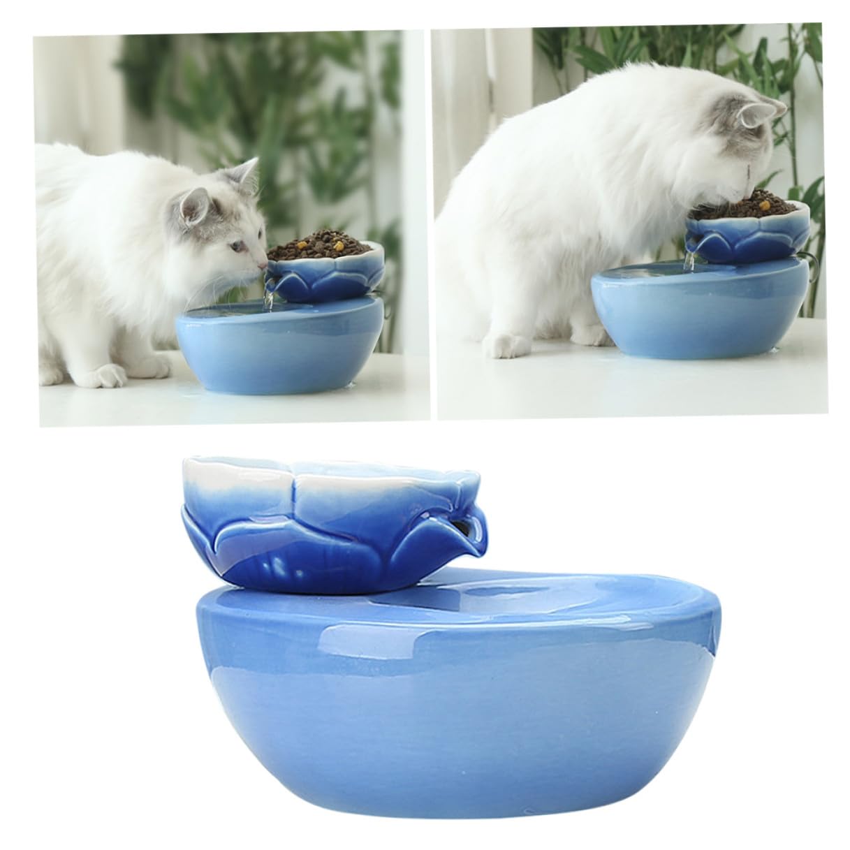 Dispenser Acqua Automatico per Animali 1.5l in Ceramica con Grande Capacità e Design Creativo a Forma di Fiore di Loto per Casa e Negozio