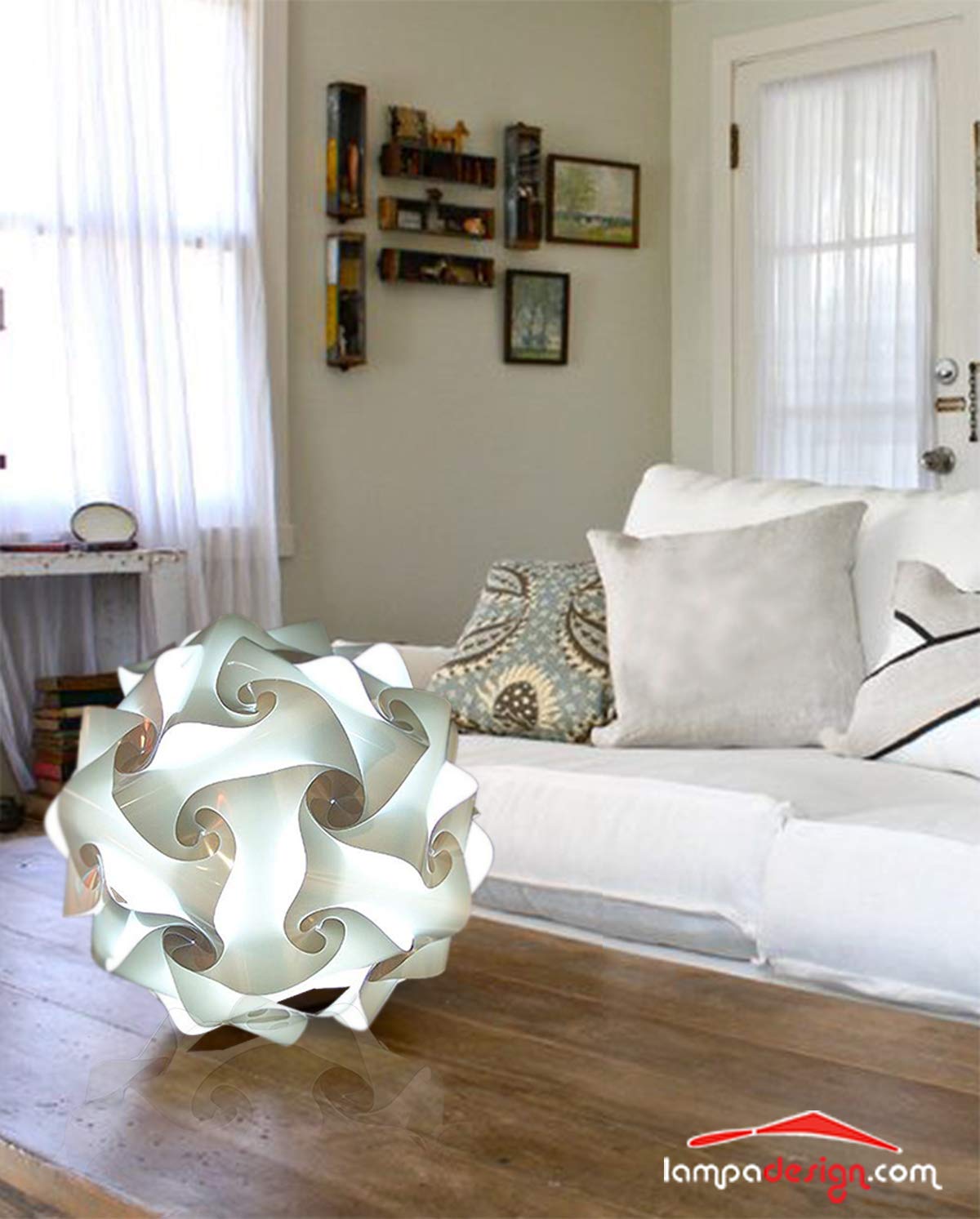 Lampadesign® Lampada da Terra Sfera bianca moderna soggiorno camera da letto stanza a Led FIOCCO 50 cm salotto sala da pranzo Lampadina luce fredda e27 17W Illuminazione d'interni che rilassa la vista