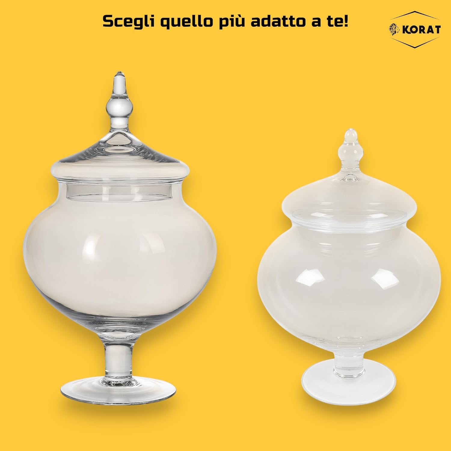 KORAT Barattolo in Vetro Trasparente con Coperchio Design Elegante in Stile Classico Contenitore Decorativo per Dolci, Confetti, Decorazioni Disponibile in 3 Dimensioni (26/32/36,5 cm) (36,5x24x24 cm)