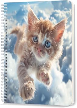 Spiral Notebook,Double-Wire Spiral College Lined Journal Notebook for Study and Notes,100 Pages,5.71x 8.26 in - Kittens Flight Amongst the Fluffy Clouds