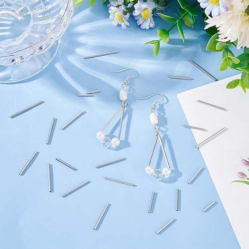 Miniatura 2 de UNICRAFTALE 400 cuentas de tubo recto de acero inoxidable de 4 tamaños, cuentas de acero inoxidable doradas, cuentas sueltas lisas de metal, cuentas