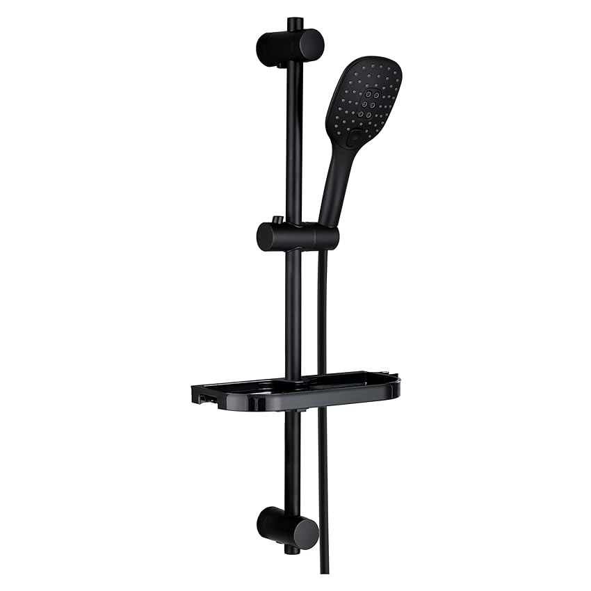 Görbach Asta Doccia Nera Regolabile Portasapone 70 cm in inox 304 Gruppo Doccia con Doccetta a 3 Getti e Porte-Savon,Senza Miscelatore,Supporto Doccia Saliscendi(HB1210MB).