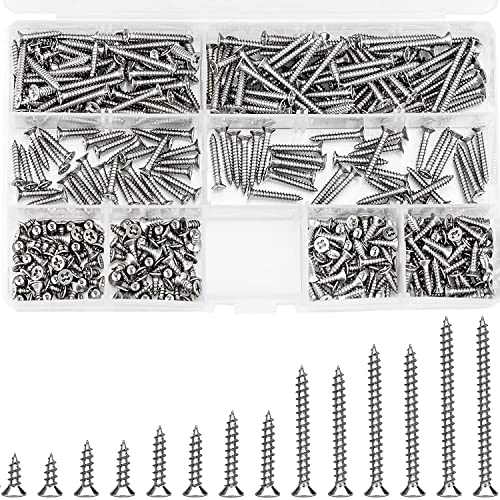 OLCANA - OLCANA 400 Pieces M3 Self Tapping Screws Stainless Steel Phillips Wood Screw 6mm - 30mm Flat Head Screws for Wood Drywall (400)