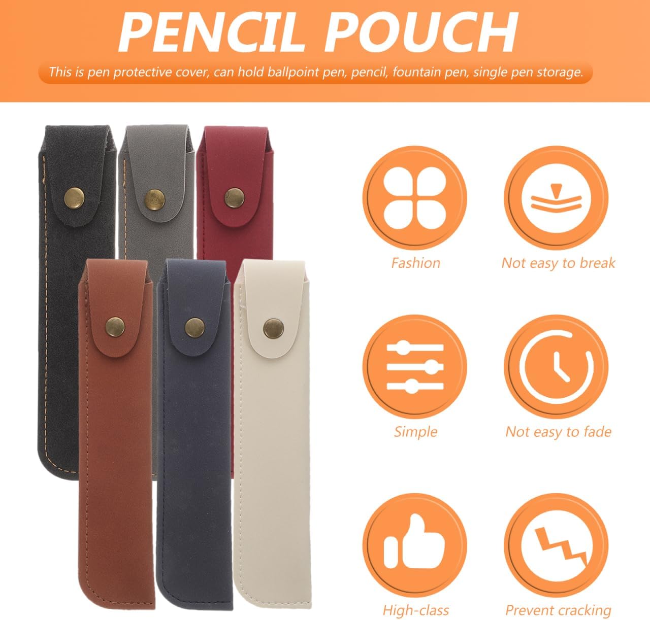 HOMSFOU 6pcs Pu Leather Pen Sleeve Set Single Fountain Pen Pouch Protective Case for Ballpoint Pencil Storage Portable Holder for Office School Handbag image 2