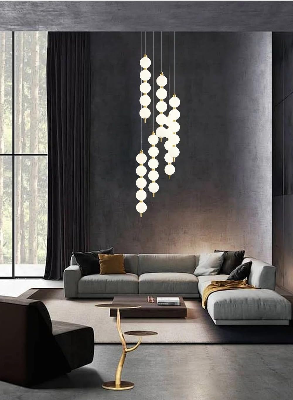 Post-Modern Art Designer Creative White Beads Necklace Chandelier Hotel Lobby Restaurant Pendent Ceiling Lamp Brass,Art