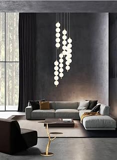 Post-Modern Art Designer Creative White Beads Necklace Chandelier Hotel Lobby Restaurant Pendent Ceiling Lamp Brass