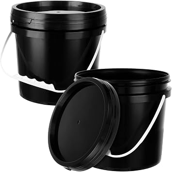 Acrux7 2 Pack 1 Gallon Empty Paint Cans with Lids, Plastic Paint Buckets with Handle, Paints Storage Containers for Painting Varnish DIY Craft Art Storage Black