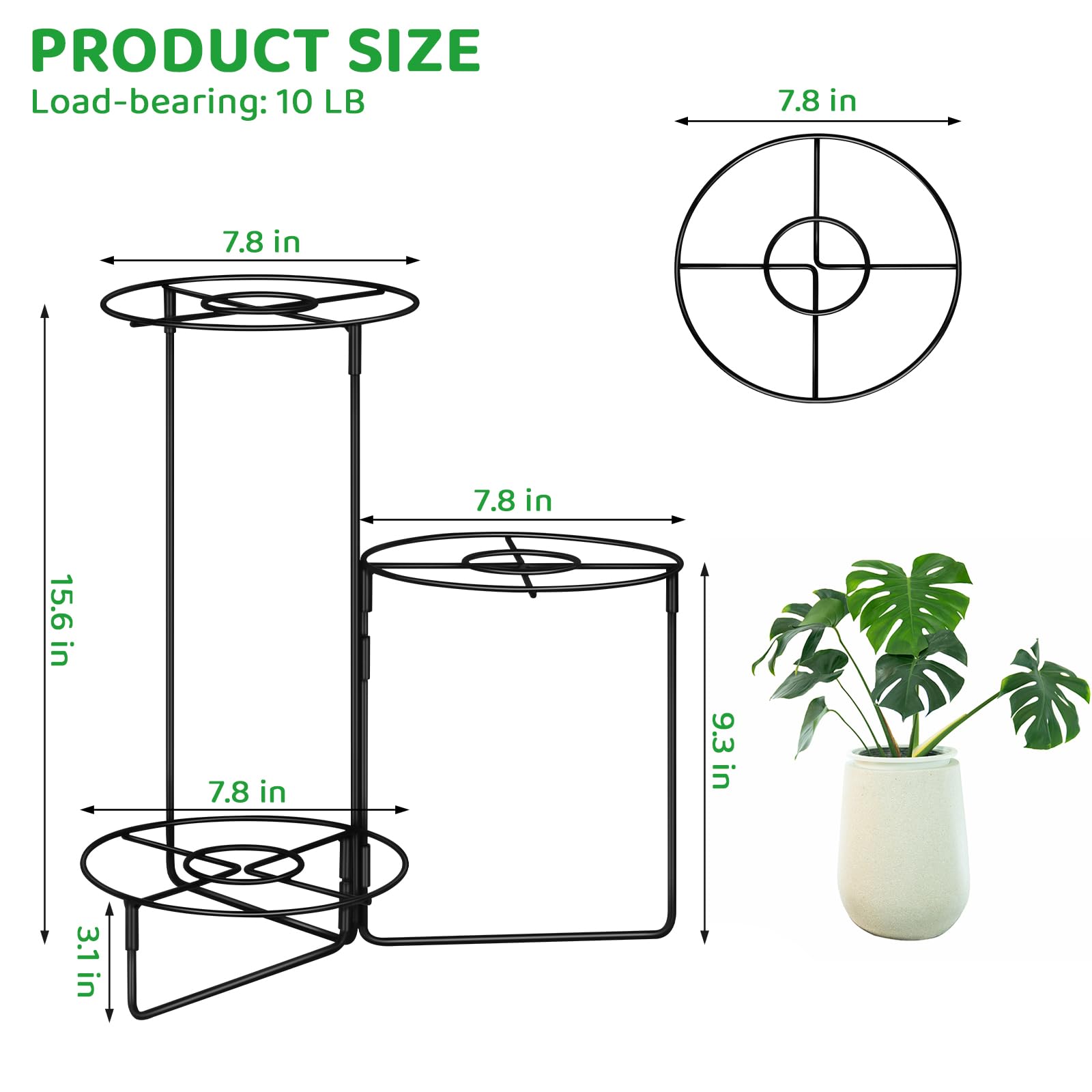 Plant Stand Indoor Outdoor 3 Tier Metal Plant Shelf, Detachable Outdoor Display Rack Flower Pot Stand For Corner Living Room Balcony Garden Patio, Black Set of 2