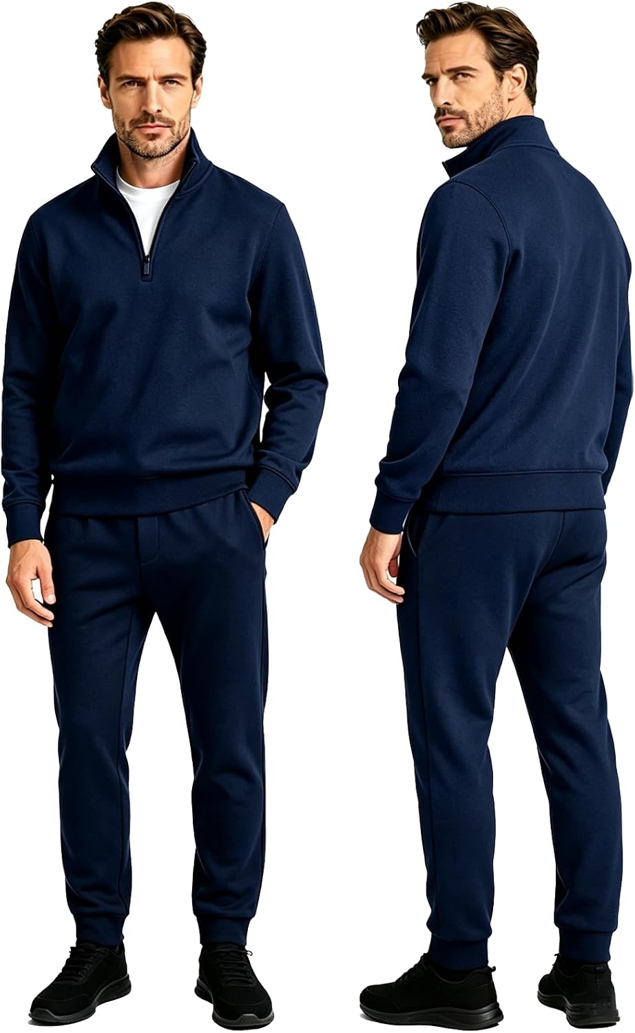 TUVEKE Men's Tracksuits 2 Piece Sets Quarter Zip Athletic Sweatsuits Casual Long Sleeve Sweat Suits For Mens Jogging Outfits