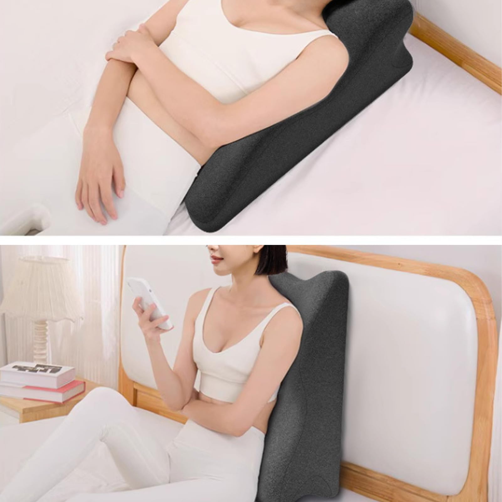 Almohada Elevadora de Piernas, Cojín Ergonómico y Cómodo para una Máxima Relajación en Casa, 60x21x35cm (Gris Oscuro)