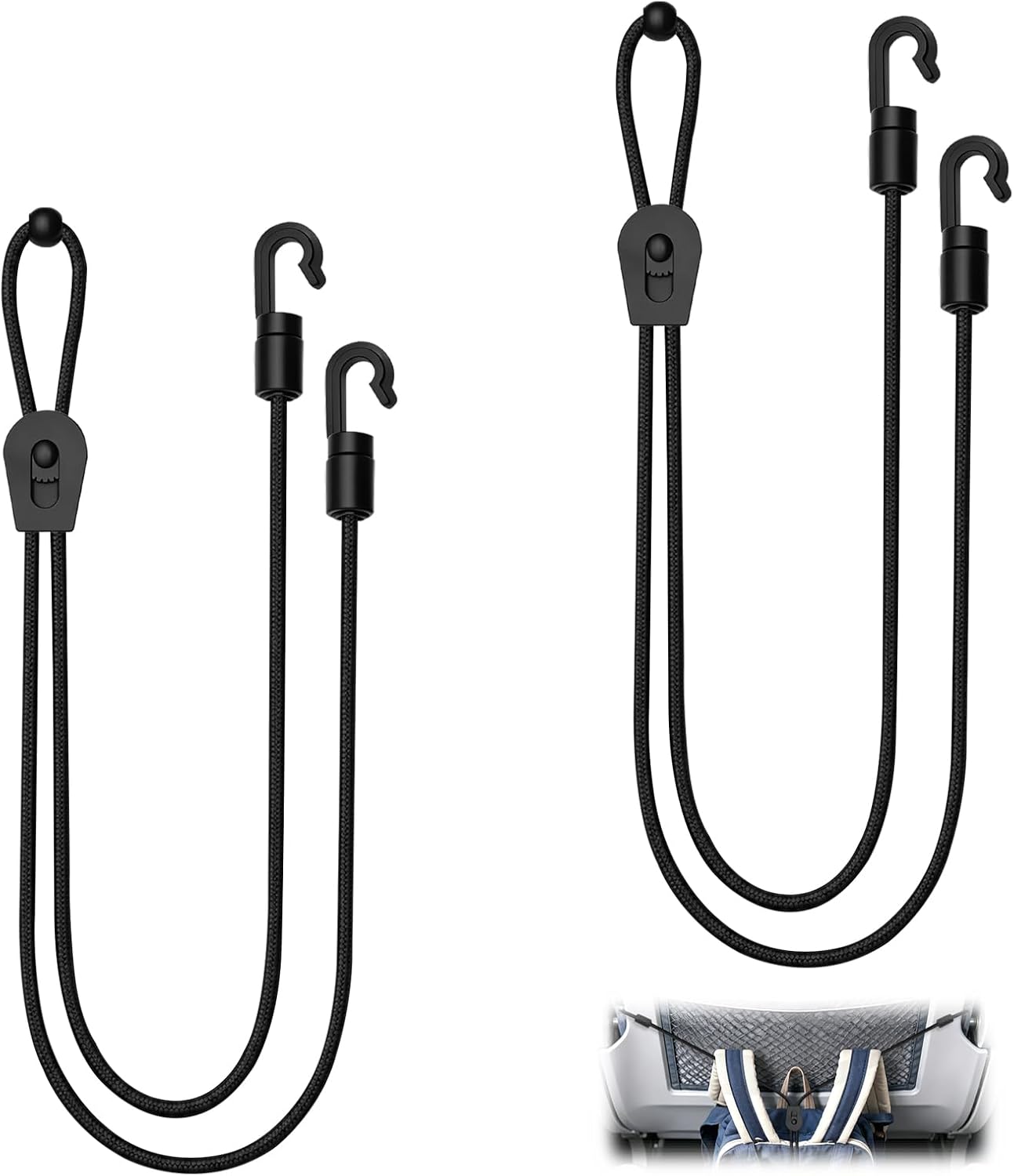 2 PCS Under Seat Bag Strap for Airplane Travel, 59 Inch Adjustable Airplane Seat Backpack Strap with Anti-Slip Lock Hook for Flight Train Car Storage, Free Up Under Seat Leg Room (Black)