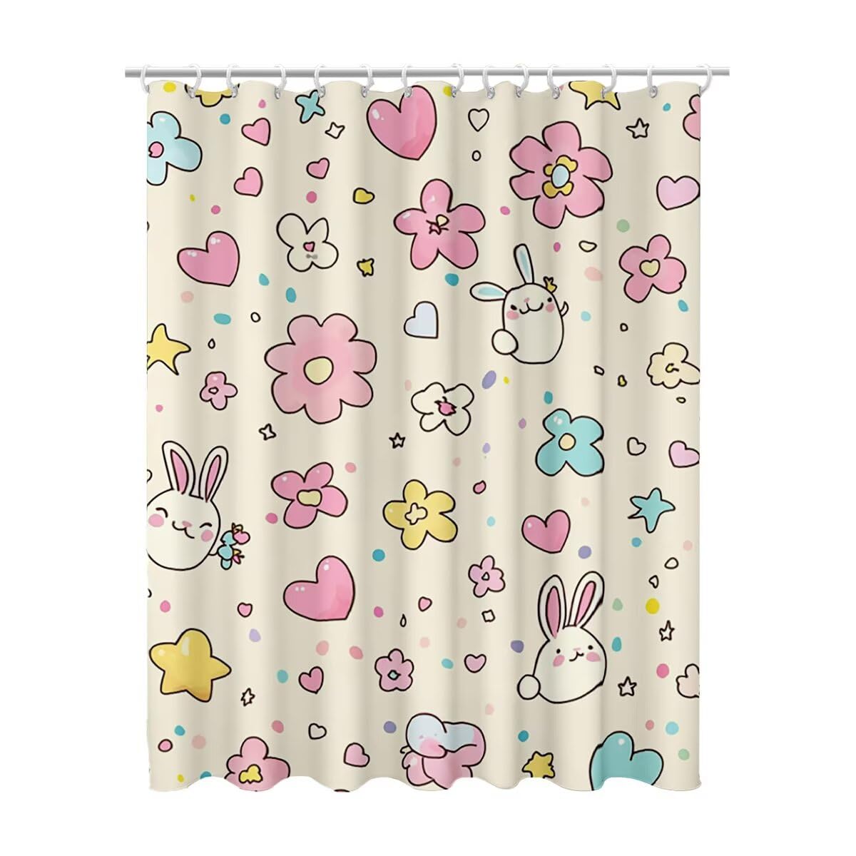 Rideau de douche floral pour salle de bain zen et baignoire familiale beige 200x180