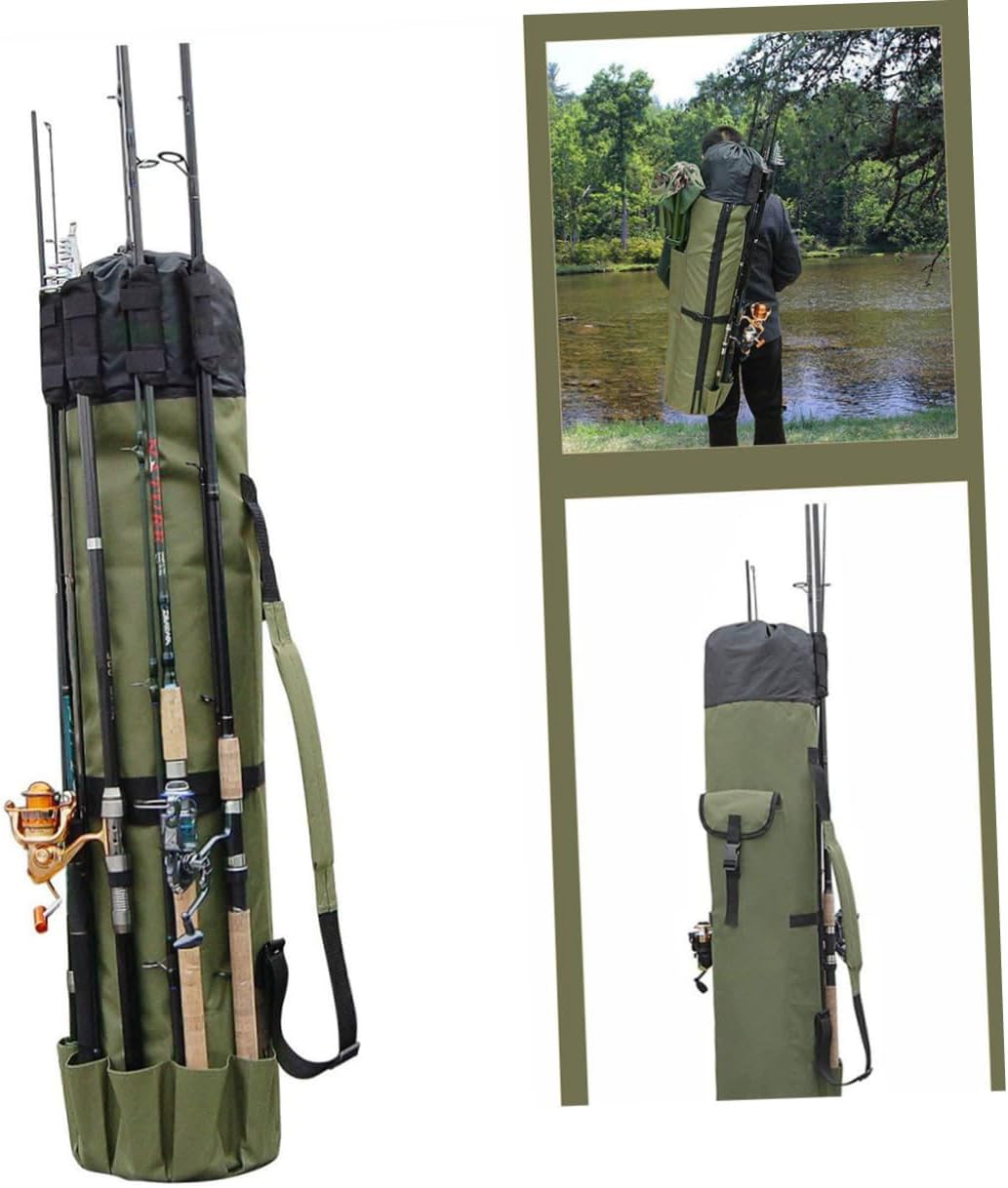 POPETPOP Cylindrical Fishing Rod Bag Lightweight Outdoor Fishing Gear Organizer Large Capacity Storage Pouch Multi-pockets