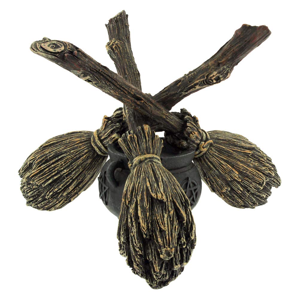 Occult And Witchcraft Unisex Kids Mulicoloured Witch Wiccan Witchcraft Broomstick Crystal Ball Holder - Resin