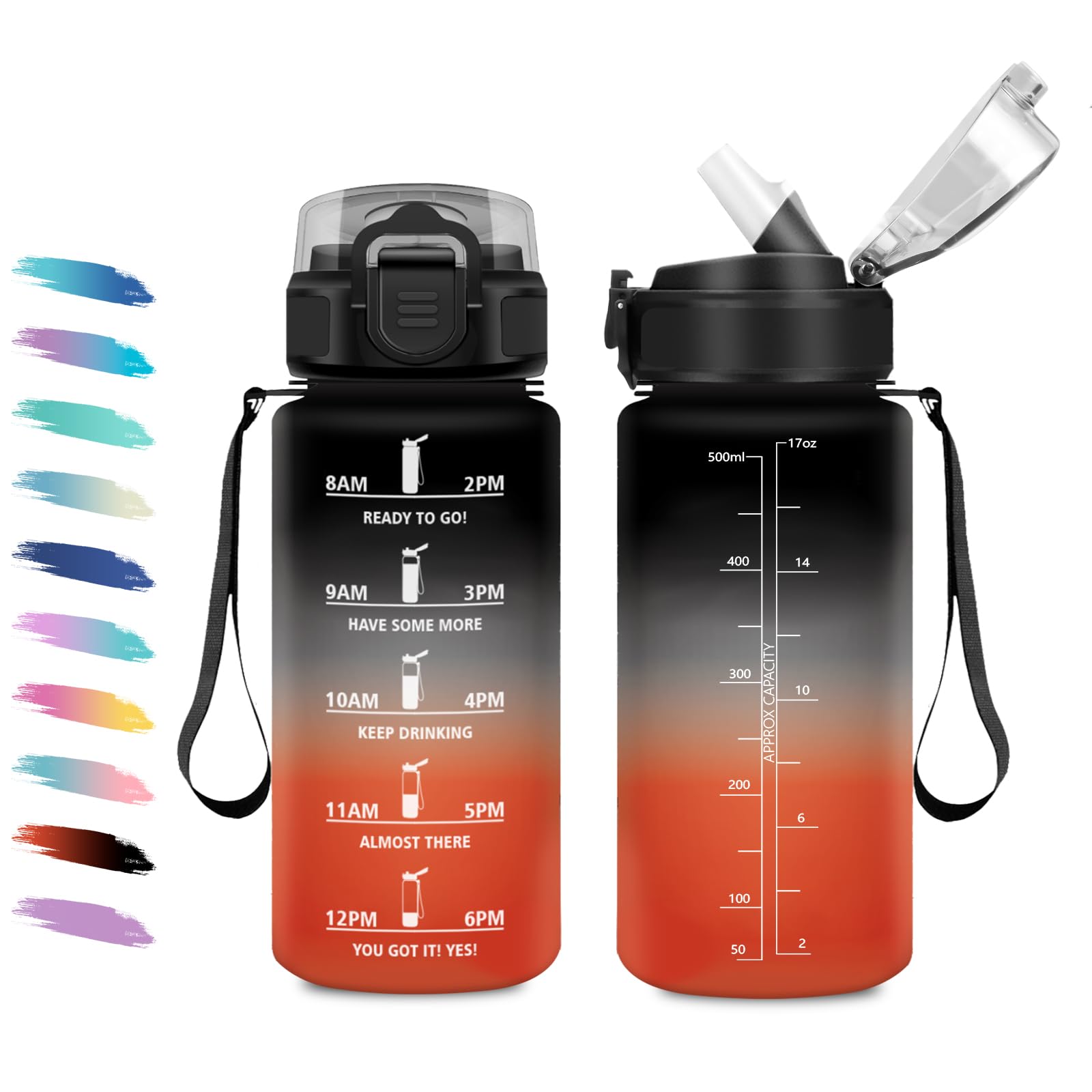 Borraccia Bambina 500ml, a Prova di Perdite, Bottiglia Motivazionale con Cannuccia, Bottiglia Acqua Sportiva con Indicatore del Tempo, Borraccia per Bambini, Campeggio, Scuola, Ufficio, Lavoro