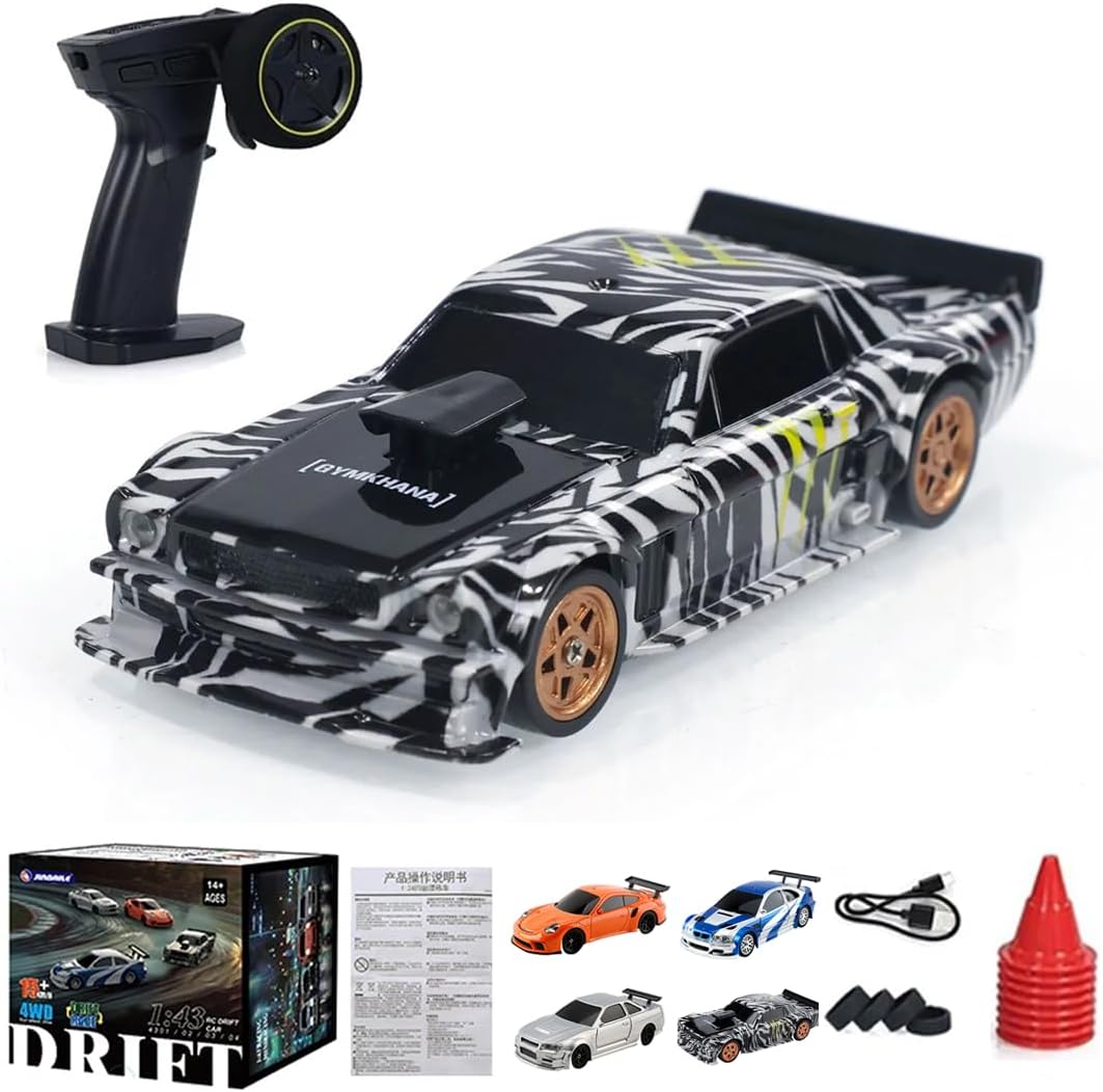 1/43 Scale RC Mini Drift Car with Lights Kit, 2.4G Electric 4WD RC Racing Vehicle Remote Control High-Speed Car for Boys Adults - RTR Version