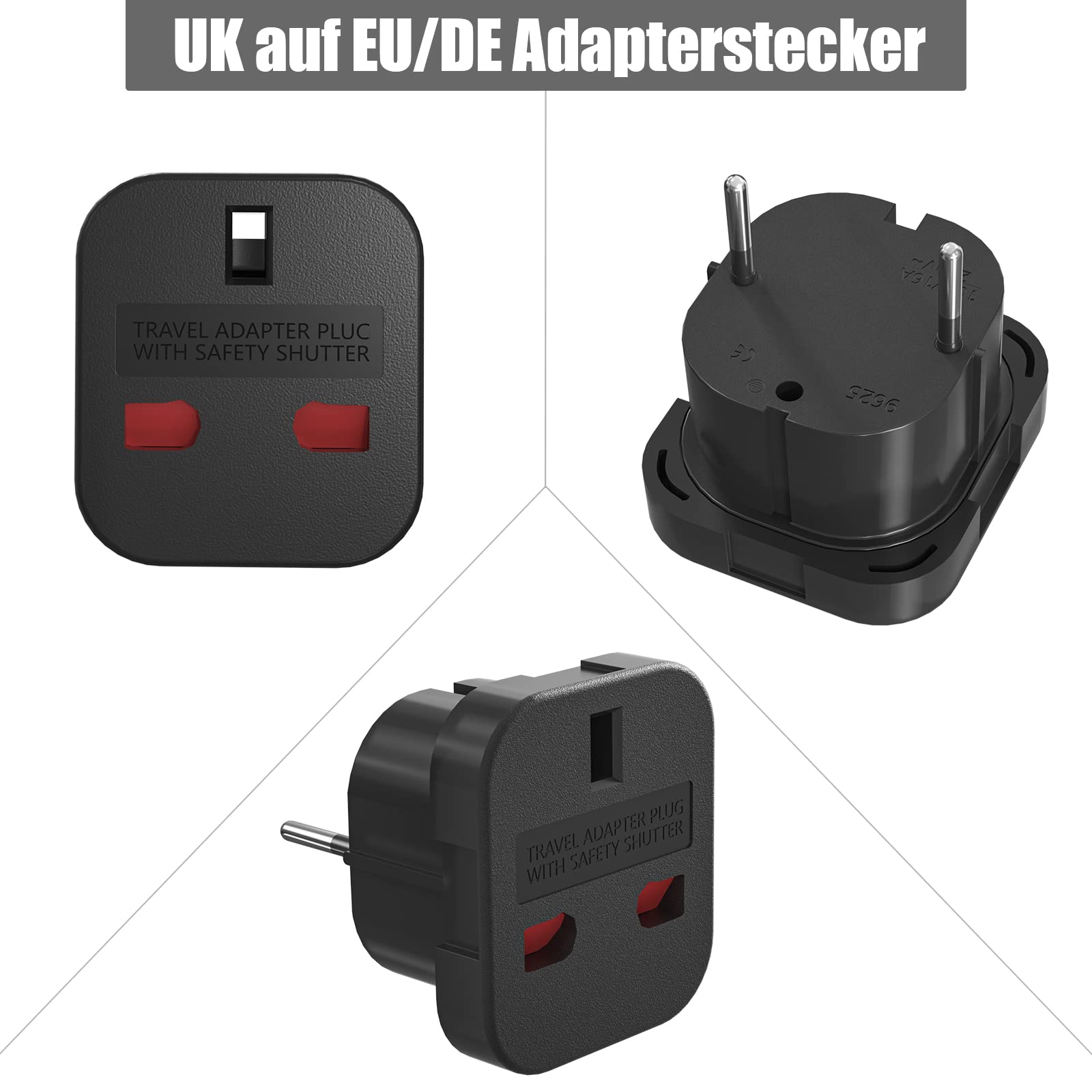Adaptateur De Voyage Universel – EU Vers UK – Lot De 3 – Prise Européenne Vers Britannique – Neuf