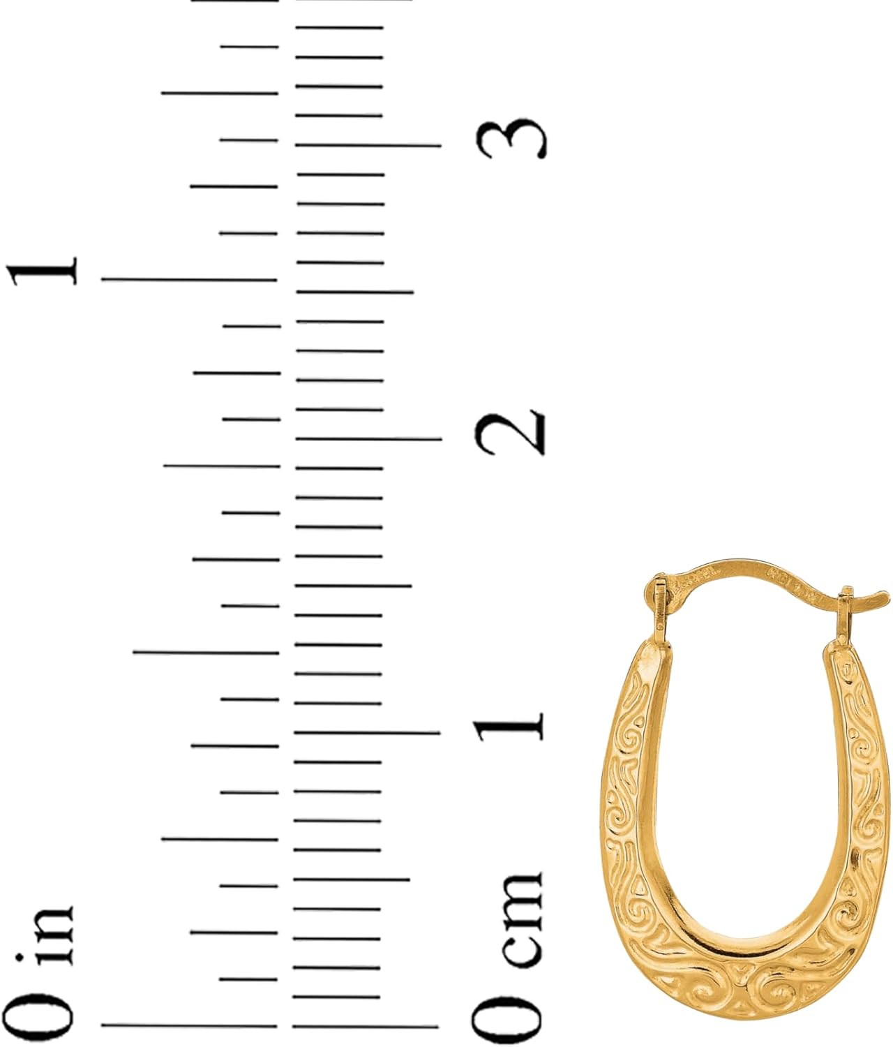 Floreo 10k Yellow Gold 16mm Oval Scroll Pattern Hoop Earrings - Image 3