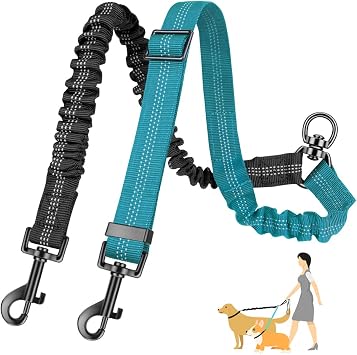 AUTOWT Two Dog Lead, 2 in 1 Upgraded Double Dog Leash Attachment Combine Adjustable Strap and Shock Absorbing Bungee No Tangle Dual Training Splitter for Different Size Dogs