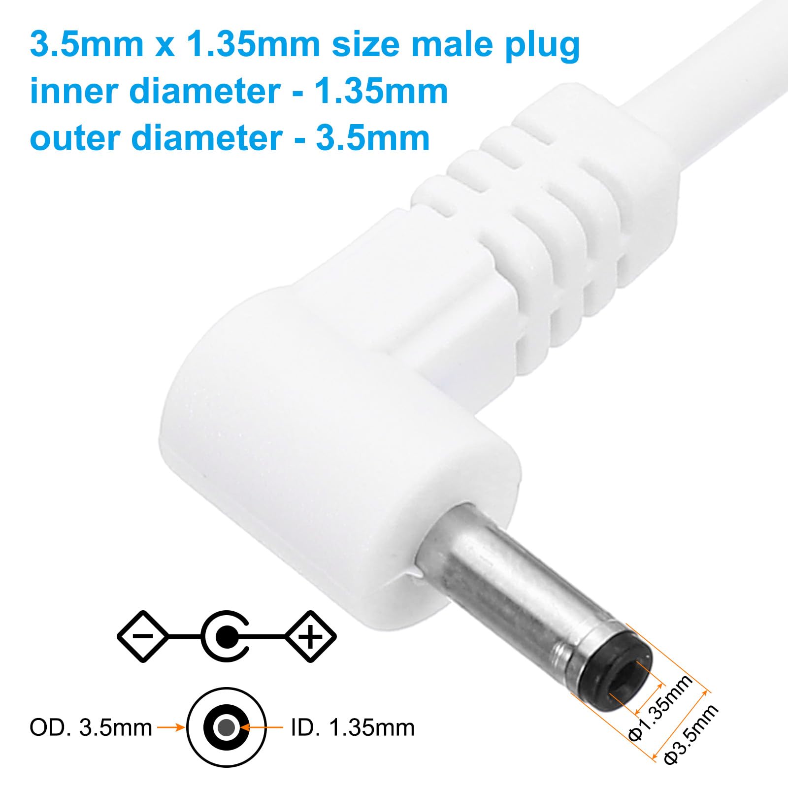PATIKIL Cavo Alimentazione USB 2.0 A DC 3,5x1,35mm Con Angolo 90° - 1 Metro - 3 Pezzi - Bianco - Per Ventole, Luci, Altoparlanti