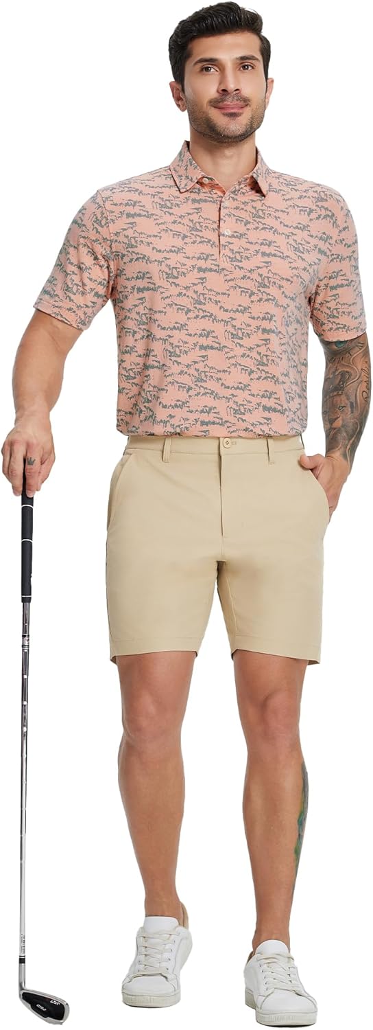 M MAELREG Golf Shirts for Men Print Performance Moisture Wicking Dry Fit Heather Stripe Collared Mens Polo Shirt Short Sleeve - Image 6