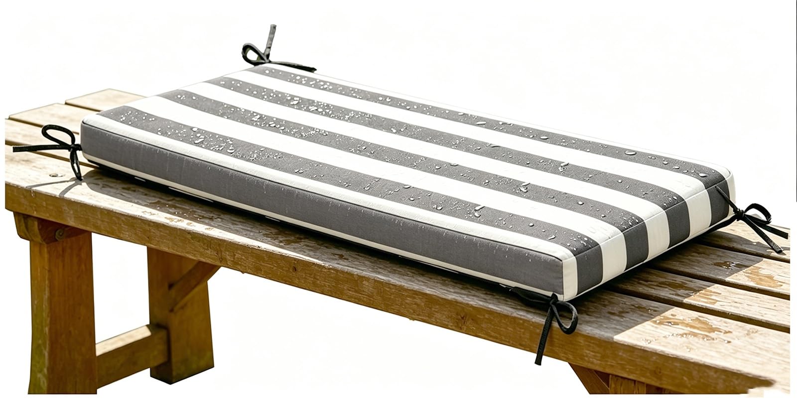 Miecoae Water Repellent Outdoor Bench Cushions Striped, Outdoor Swing Seat Cushions Waterproof 80% 5cm/1.9" Thick Outdoor Bench Cushion, Settee Couch Pads with Ties(Gray White,70x55 cm 28x22 in)
