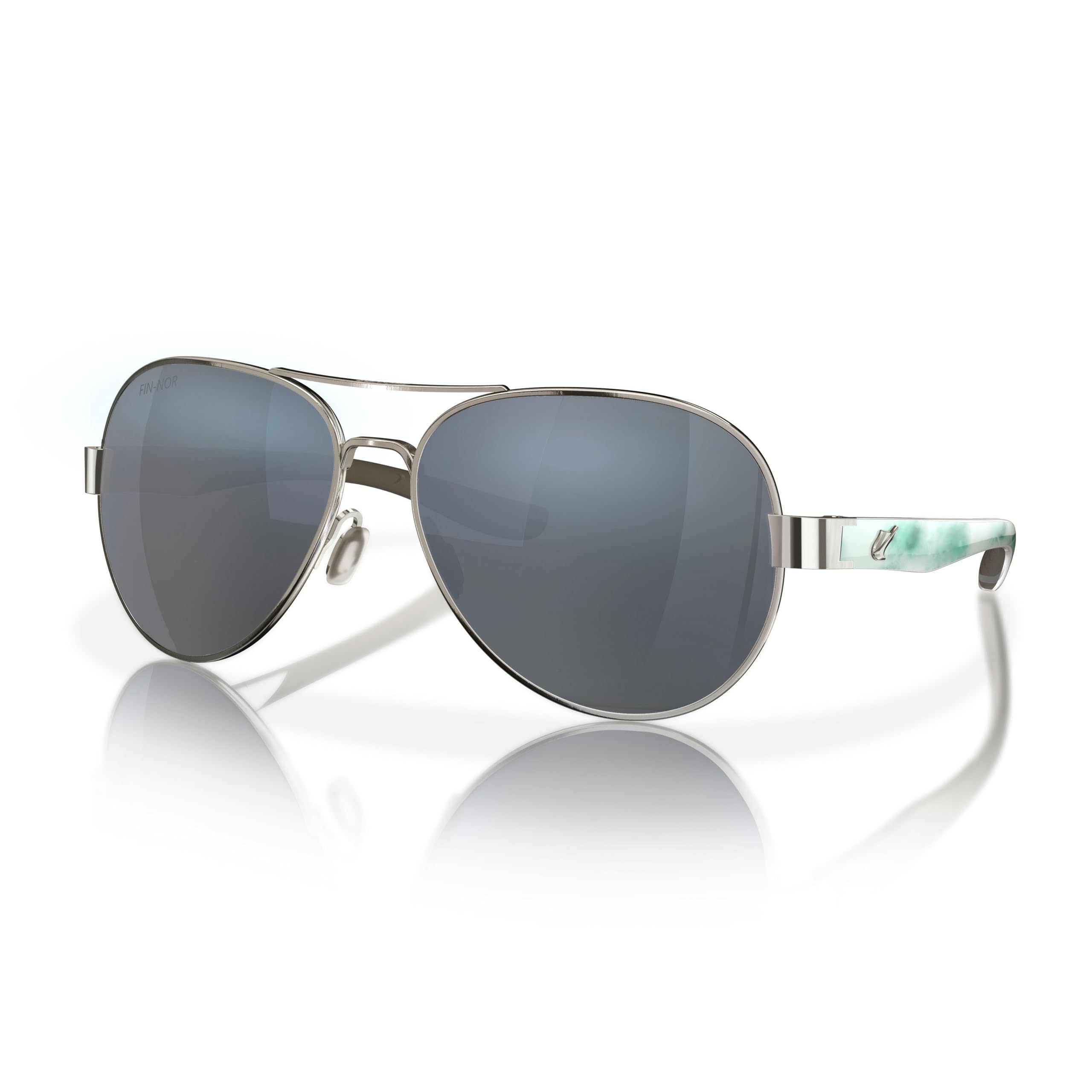 Fin NorMen's Rectangular Sunglasses, Grey Glass Lens-Silver/Seafoam Swirl Frame, L/XL