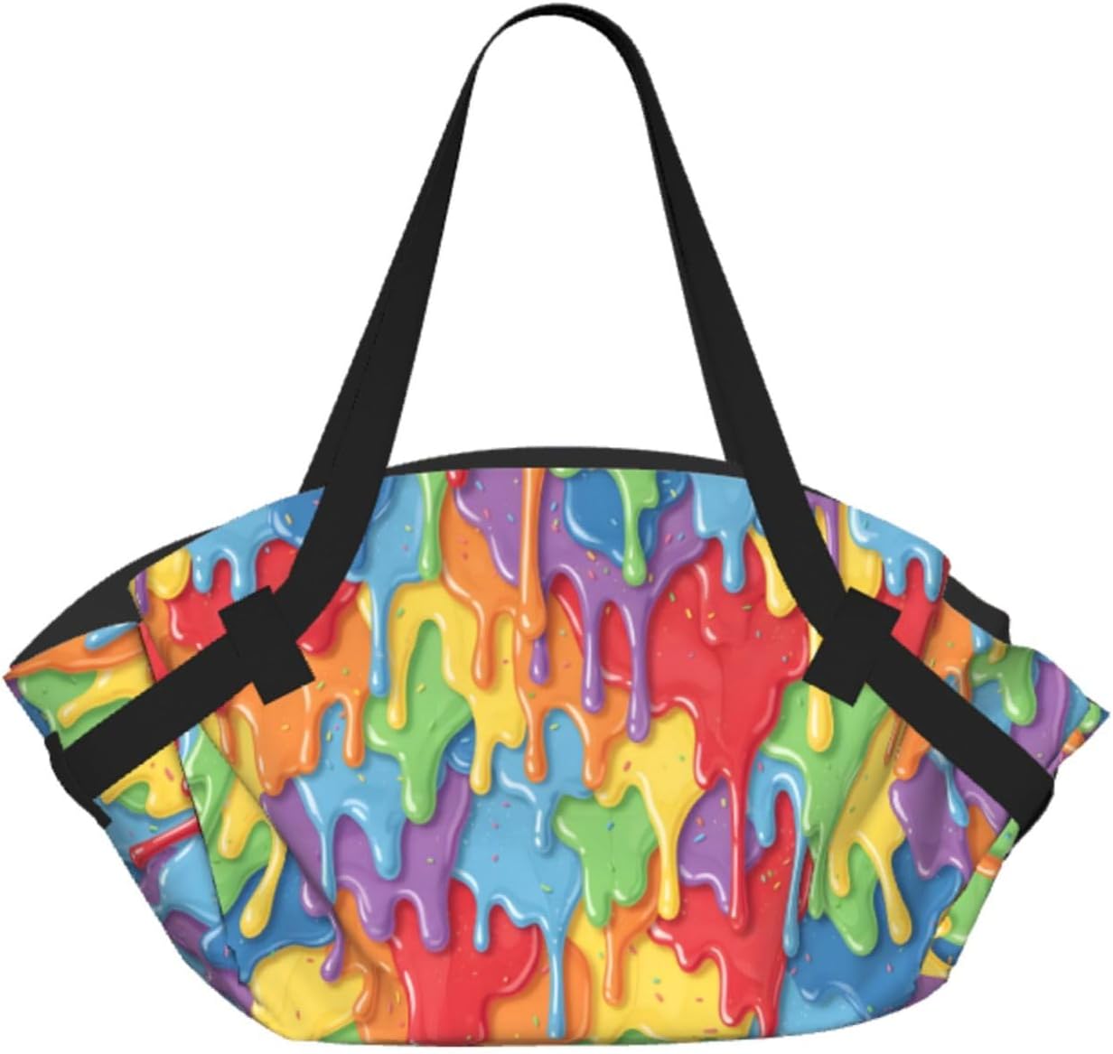 Colorful Rainbow Ice Cream Drip Foldable Camping Bag Picnic Blanket Large Portable Tote Bag for Camping Picnic Beach