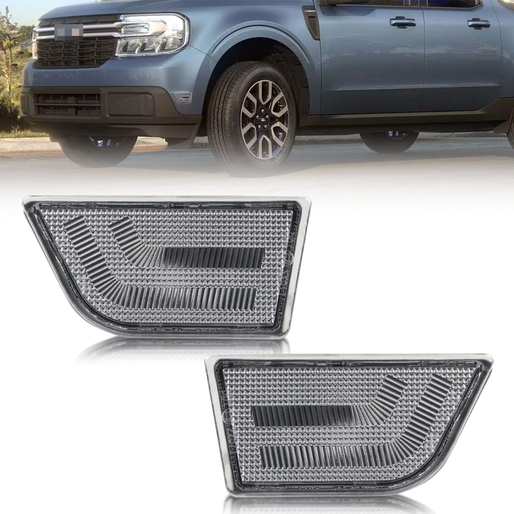 Front Side Marker Lights Housing Compatible with Fo-rd Maverick 2022-2025, [DOT Certified] Turn Signal Marker Light Cover [No Bulbs], Replace OEM #FO2550149, 2 PCS, Amber Lens