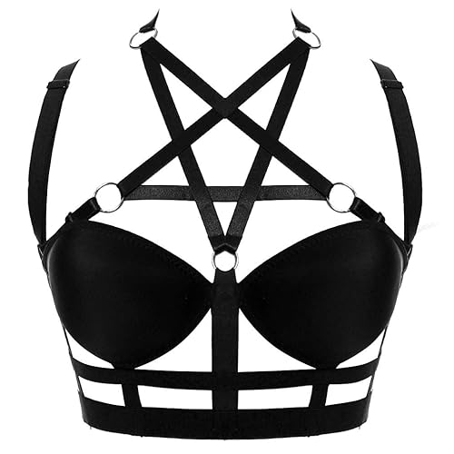 BBOHSS Women's Body Harness Punk Bra Pentagram Gothic Carnival Elastic Adjustable Clothing Accessories - Black