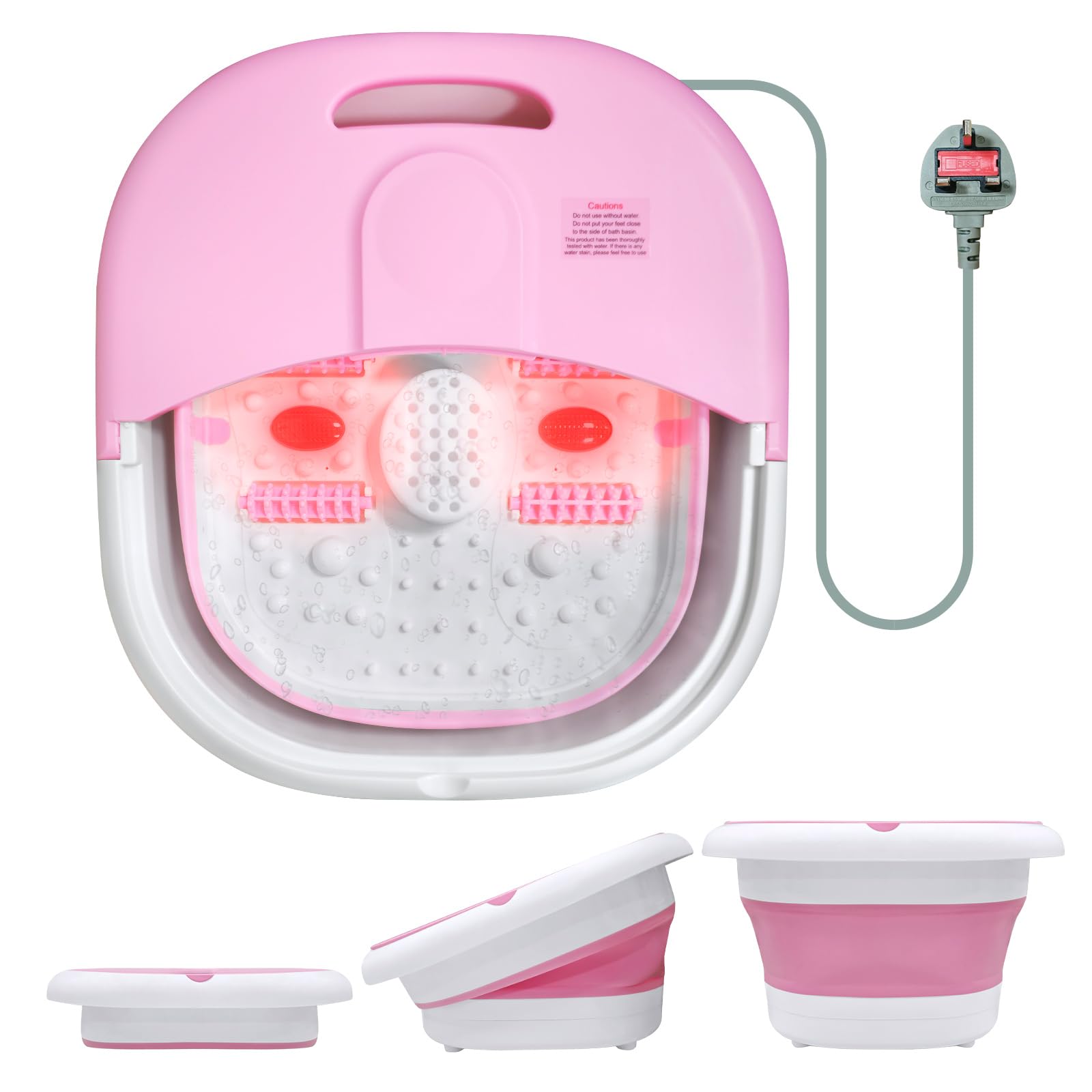 Homarket Collapsible Foot Spa Bath Massager, Electric Foot Soaking Tub with with Heat, Bubbles and 4 Shiatsu Rollers, Infrared sterilization Foot Massager for Pain Relief and Relaxation at Home (Pink)