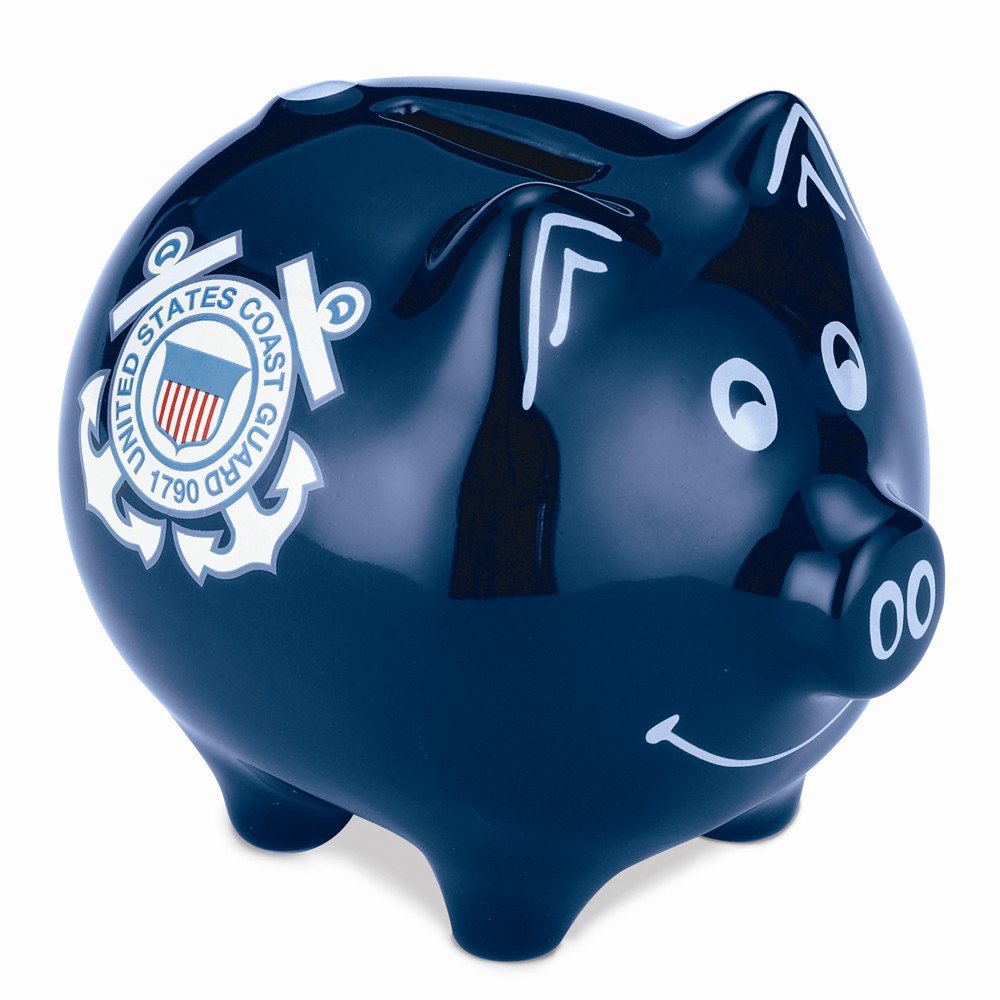 United States Coast Guard Navy Military Piggy Bank Safe Stoneware Savings Money Cash Box with Coin Slot